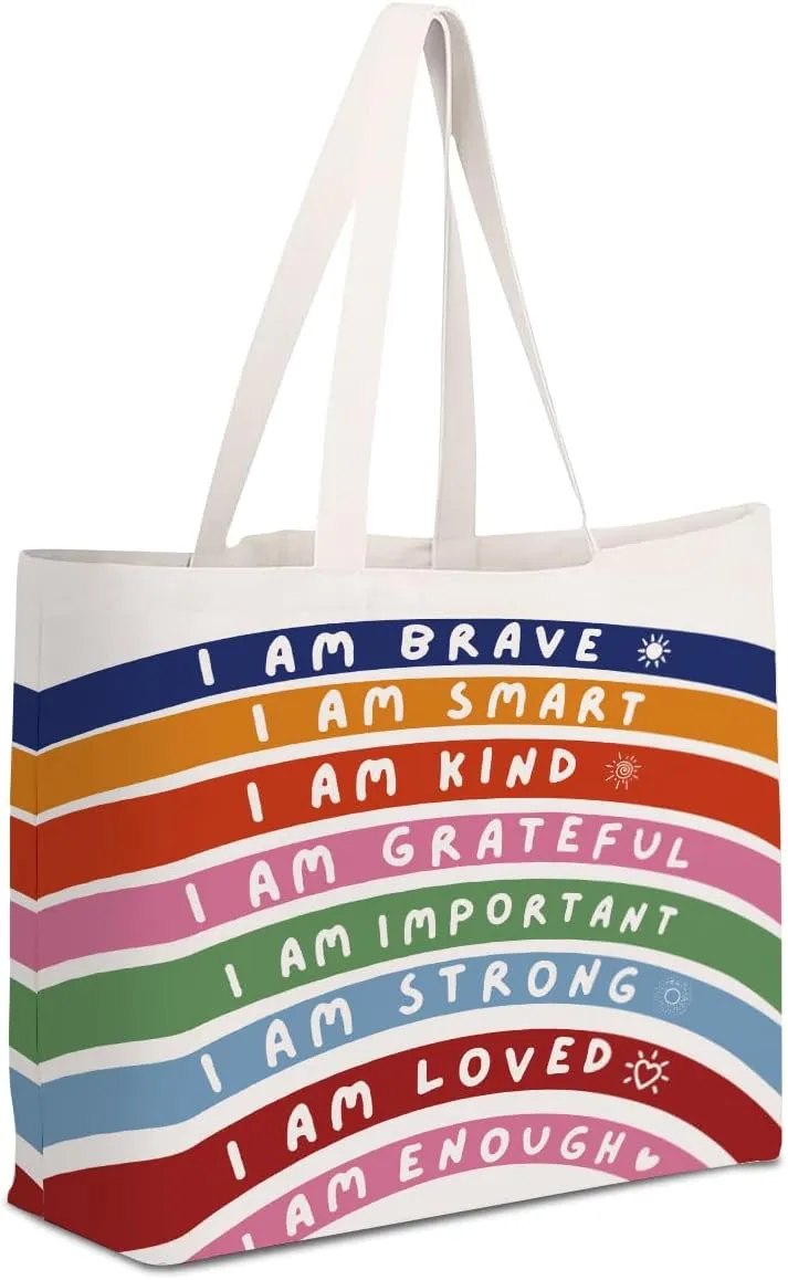 4Pcs Positive Affirmation Rainbow Canvas Tote Bag Mental Health Gifts Inspirational Gifts Reusable Grocery Bags 1