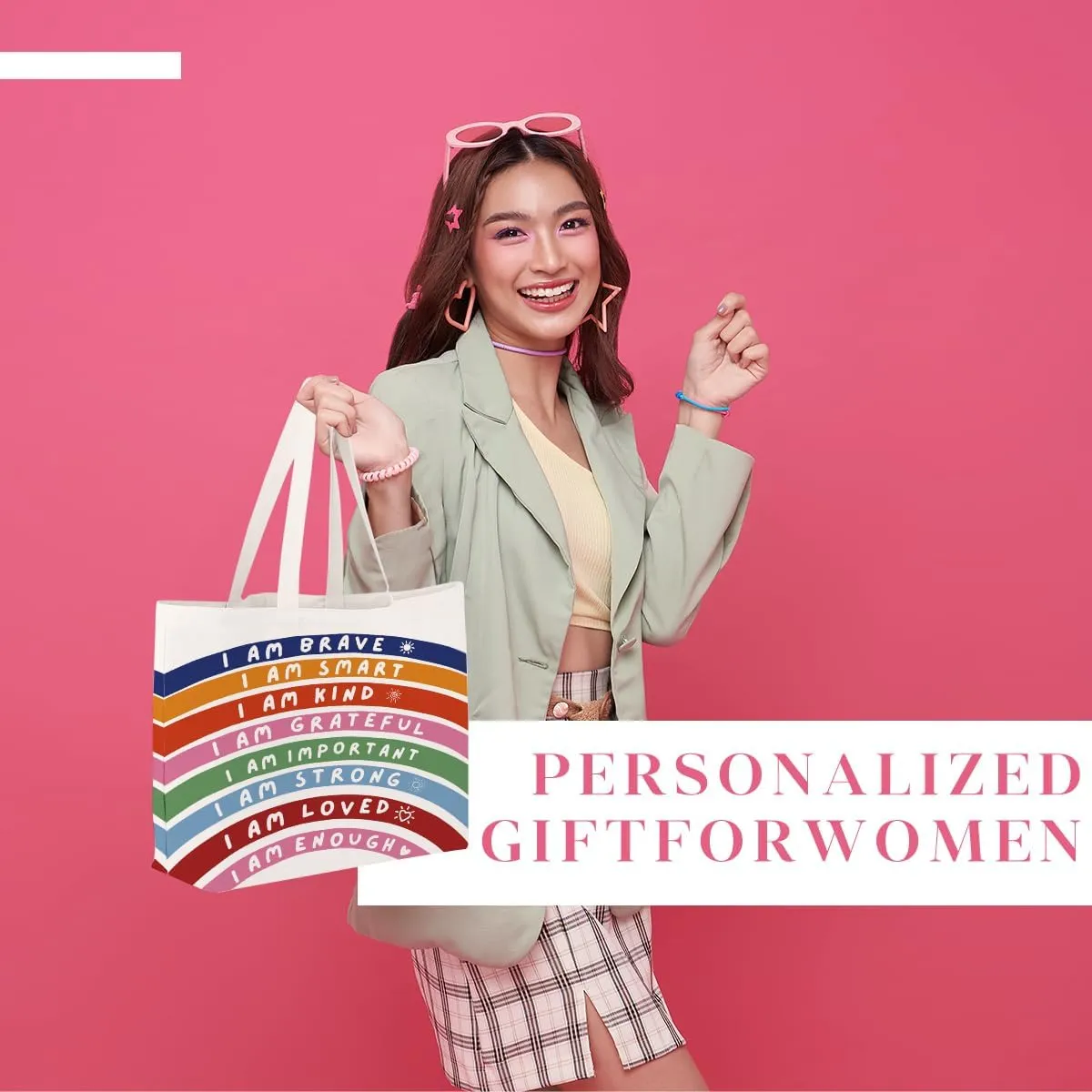 4Pcs Positive Affirmation Rainbow Canvas Tote Bag Mental Health Gifts Inspirational Gifts Reusable Grocery Bags 1