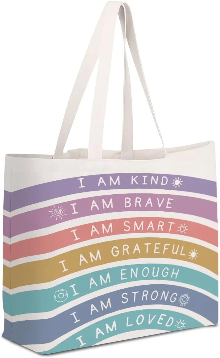 4Pcs Positive Affirmation Rainbow Canvas Tote Bag Mental Health Gifts Inspirational Gifts Reusable Grocery Bags 2
