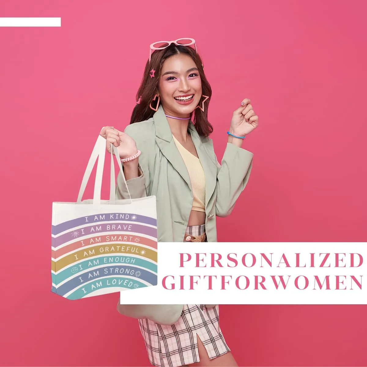 4Pcs Positive Affirmation Rainbow Canvas Tote Bag Mental Health Gifts Inspirational Gifts Reusable Grocery Bags 2