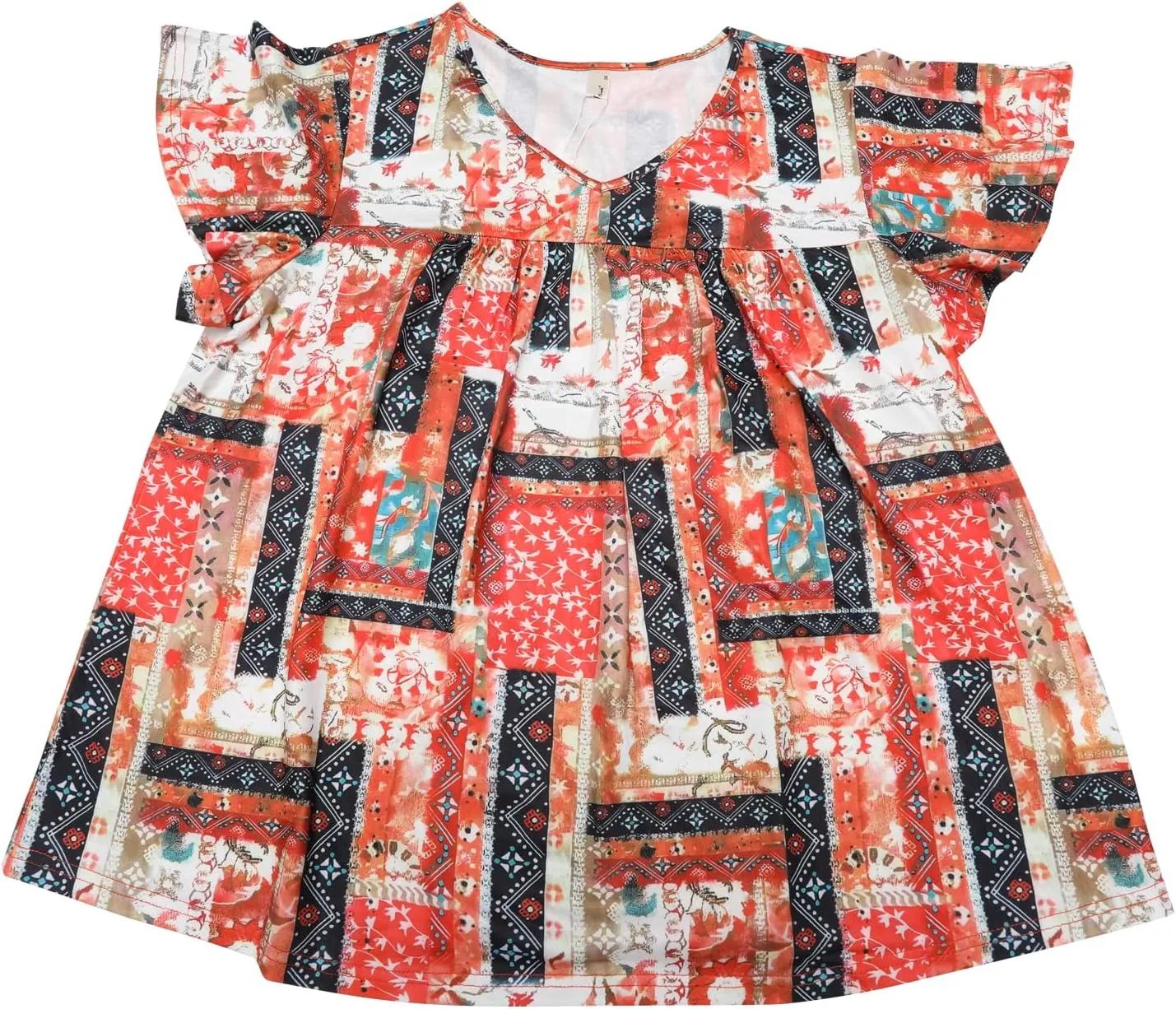 Agnes Orinda Plus Size Women's V Neck Ruffle Short Sleeve Tops Boho Floral Summer t Shirt Tee Tops Blouse Casual 2025