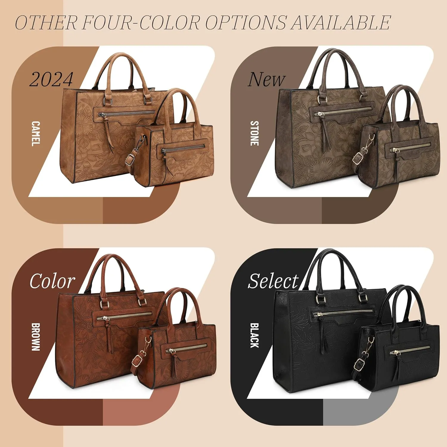 ALYSSA Large Tote Handbag for Women Top Handle Faux Leather Satchel Crossbody Shoulder Purse 2pcs Set