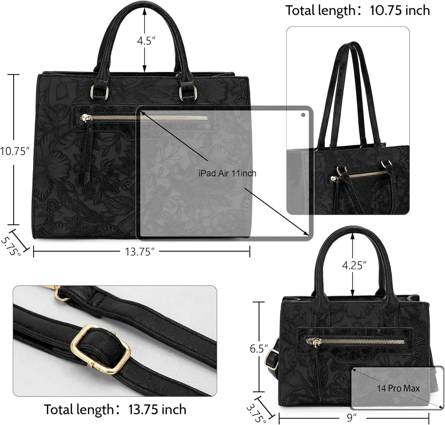 ALYSSA Large Tote Handbag for Women Top Handle Faux Leather Satchel Crossbody Shoulder Purse 2pcs Set