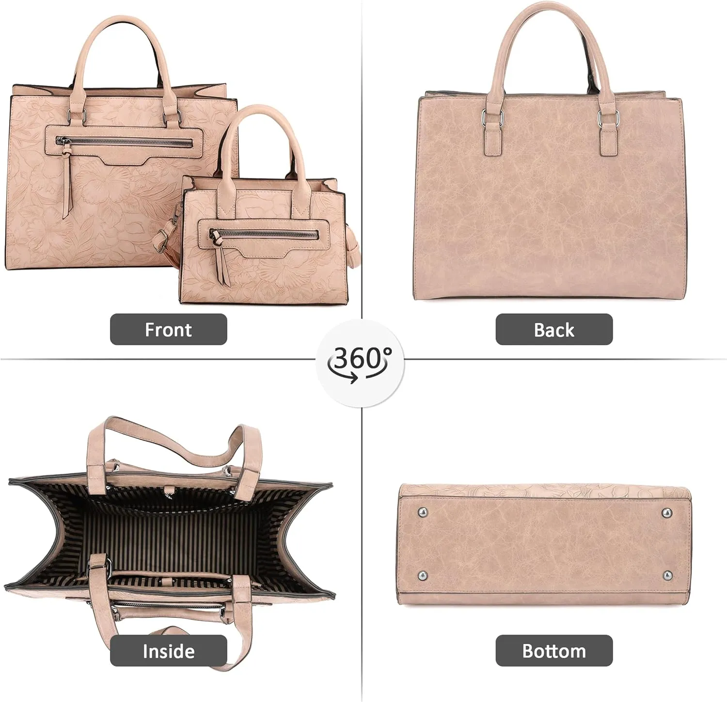 ALYSSA Large Tote Handbag for Women Top Handle Faux Leather Satchel Crossbody Shoulder Purse 2pcs Set