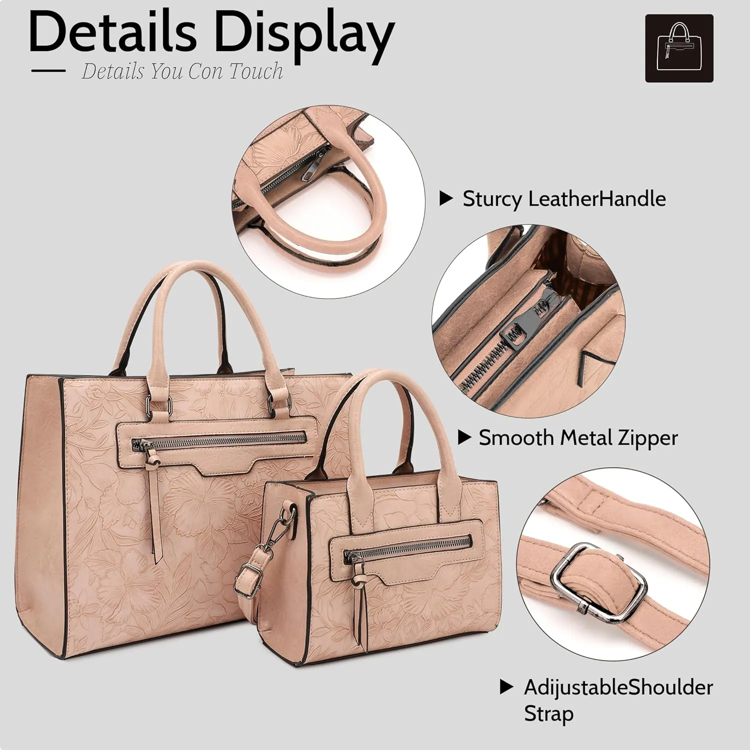 ALYSSA Large Tote Handbag for Women Top Handle Faux Leather Satchel Crossbody Shoulder Purse 2pcs Set