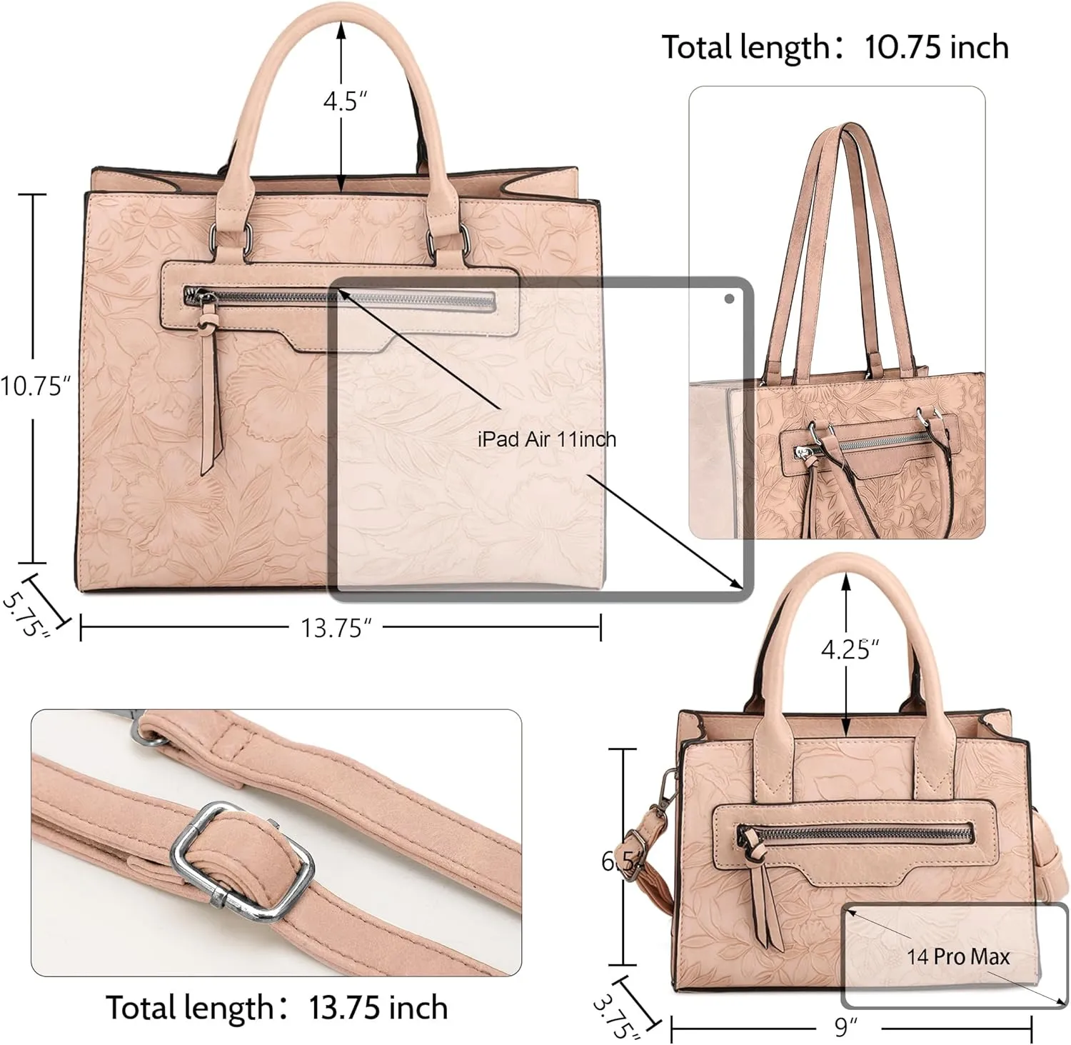 ALYSSA Large Tote Handbag for Women Top Handle Faux Leather Satchel Crossbody Shoulder Purse 2pcs Set