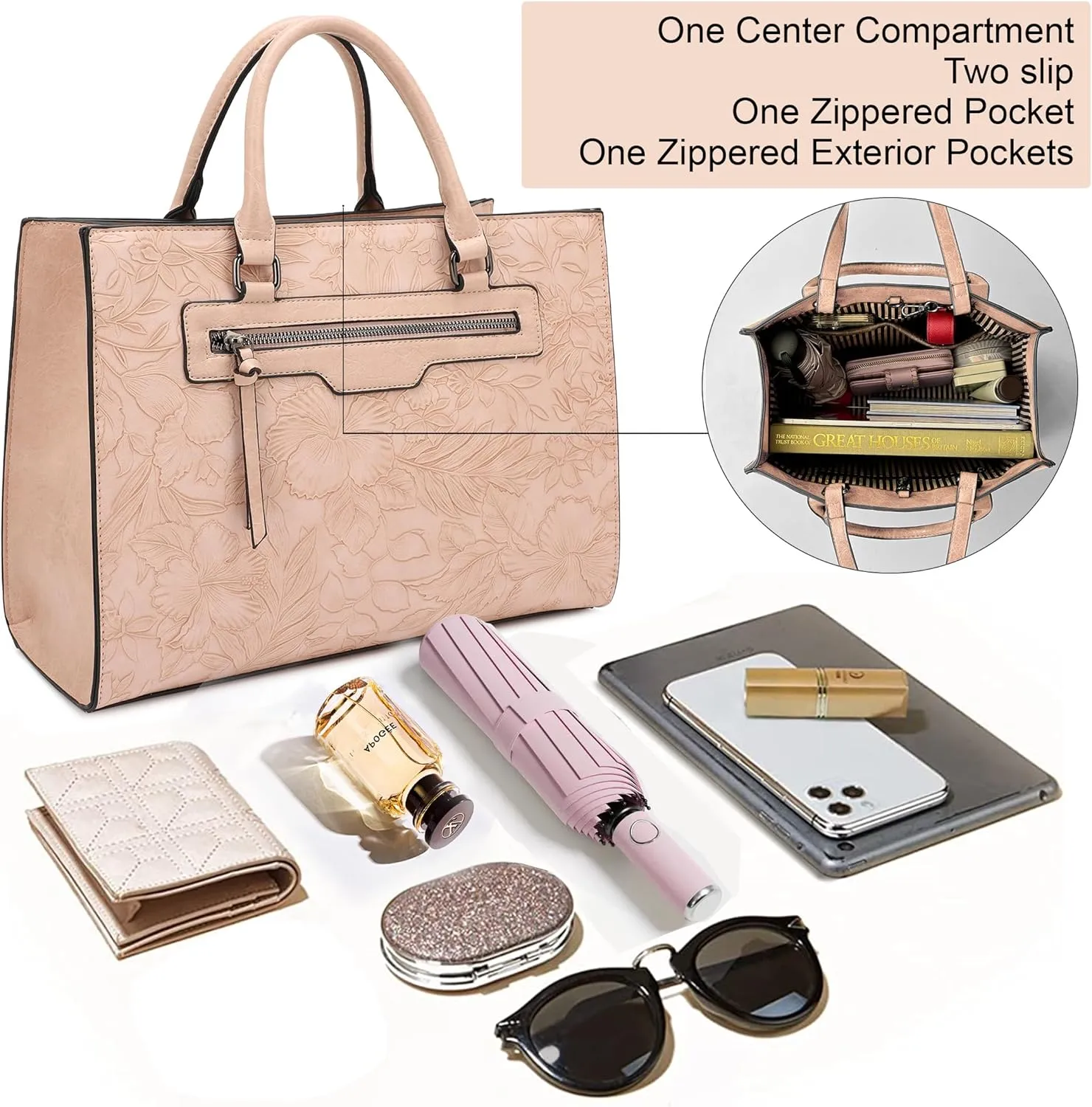 ALYSSA Large Tote Handbag for Women Top Handle Faux Leather Satchel Crossbody Shoulder Purse 2pcs Set