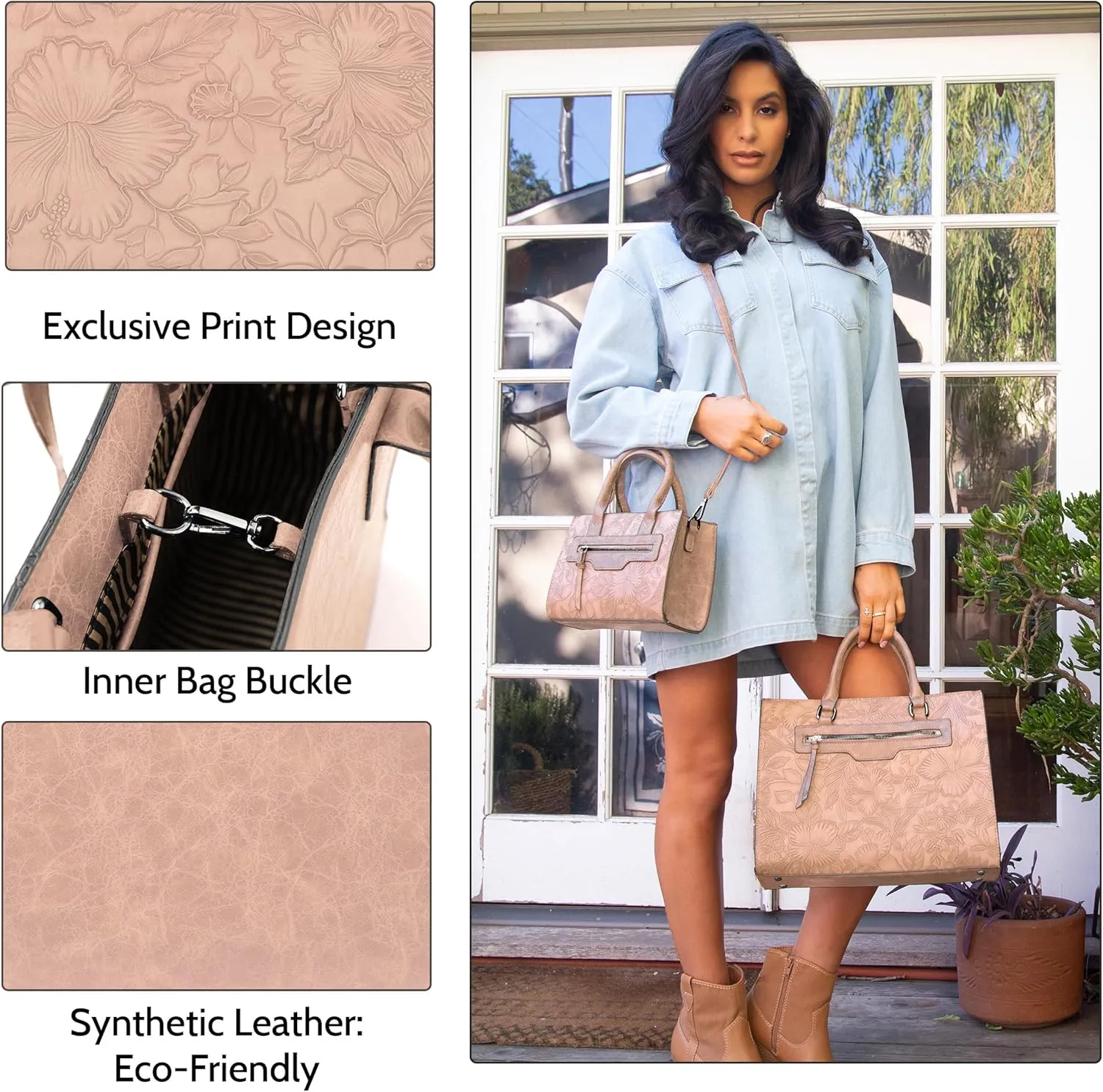 ALYSSA Large Tote Handbag for Women Top Handle Faux Leather Satchel Crossbody Shoulder Purse 2pcs Set