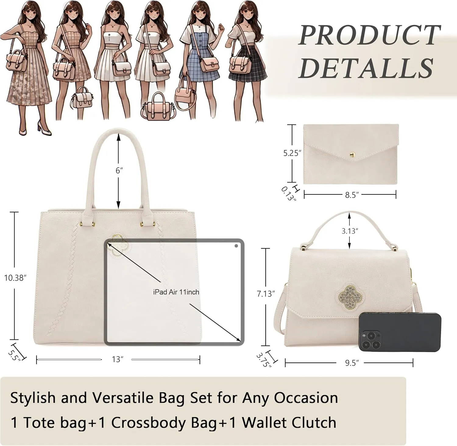 ALYSSA Tote Bag for Women Medium Crossbody Purse Shoulder Bag Top Handle Satchel Cute Wallet 3Pcs Handbags Set Gift