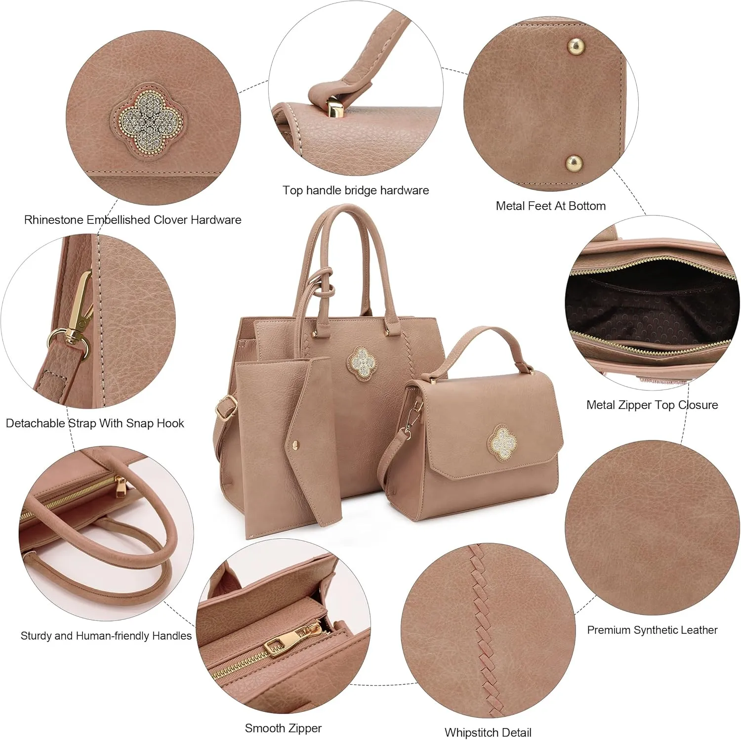 ALYSSA Tote Bag for Women Medium Crossbody Purse Shoulder Bag Top Handle Satchel Cute Wallet 3Pcs Handbags Set Gift