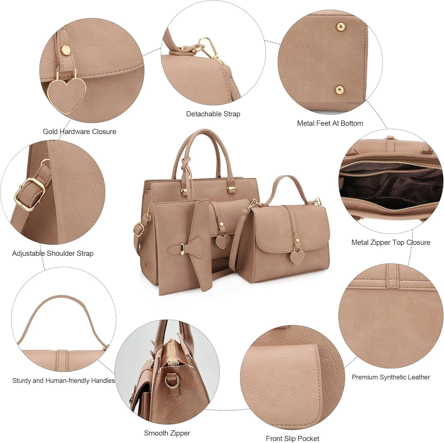 ALYSSA Tote Bag for Women Medium Crossbody Purse Shoulder Bag Top Handle Satchel Cute Wallet 3Pcs Handbags Set Gift