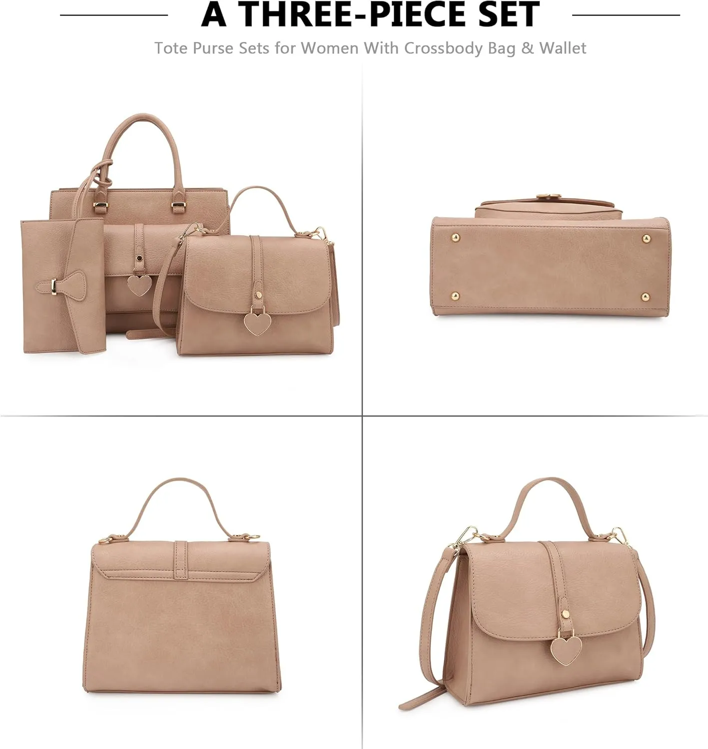 ALYSSA Tote Bag for Women Medium Crossbody Purse Shoulder Bag Top Handle Satchel Cute Wallet 3Pcs Handbags Set Gift