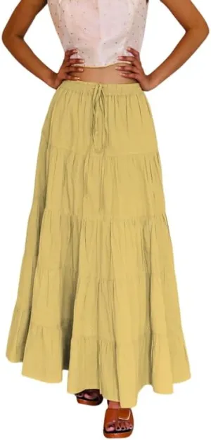 ANANYA FASHION & CRAFTS HUB Flared Maxi Skirts for Women Long Cotton Cambric Solid Plain Elastic Waist Lehenga