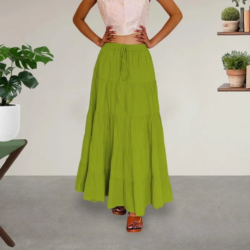 ANANYA FASHION & CRAFTS HUB Flared Maxi Skirts for Women Long Cotton Cambric Solid Plain Elastic Waist Lehenga