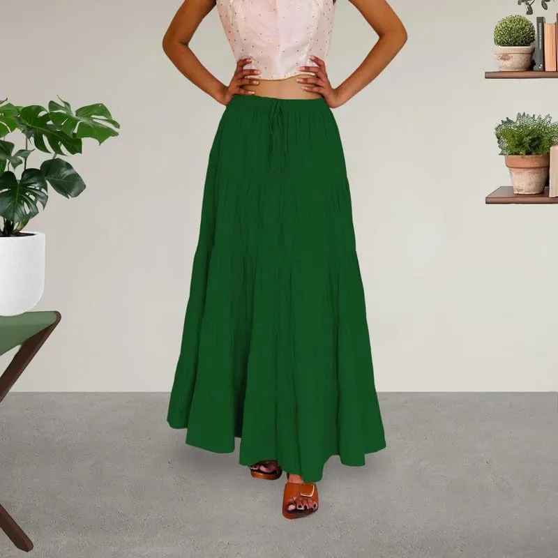 ANANYA FASHION & CRAFTS HUB Flared Maxi Skirts for Women Long Cotton Cambric Solid Plain Elastic Waist Lehenga