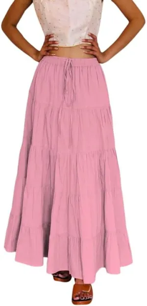 ANANYA FASHION & CRAFTS HUB Flared Maxi Skirts for Women Long Cotton Cambric Solid Plain Elastic Waist Lehenga