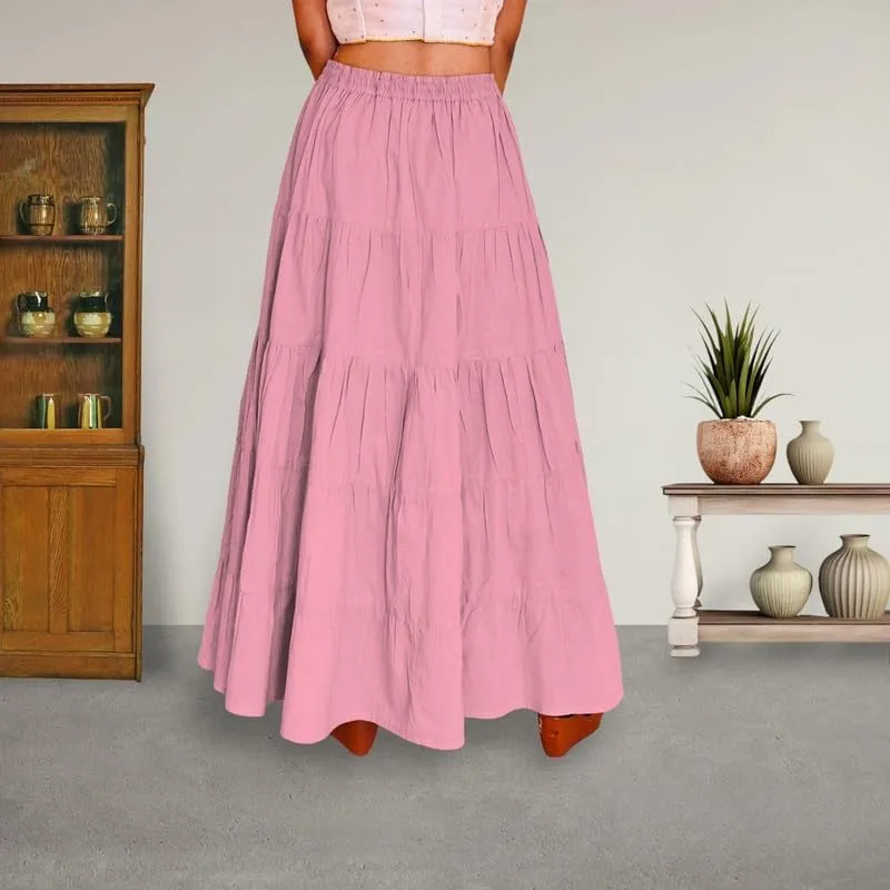 ANANYA FASHION & CRAFTS HUB Flared Maxi Skirts for Women Long Cotton Cambric Solid Plain Elastic Waist Lehenga