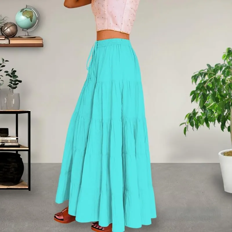 ANANYA FASHION & CRAFTS HUB Flared Maxi Skirts for Women Long Cotton Cambric Solid Plain Elastic Waist Lehenga