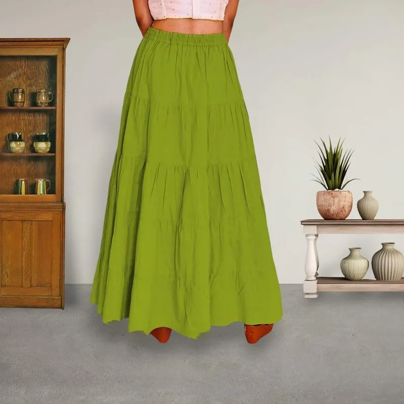 ANANYA FASHION & CRAFTS HUB Flared Maxi Skirts for Women Long Cotton Cambric Solid Plain Elastic Waist Lehenga