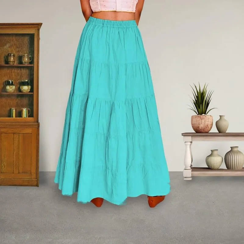 ANANYA FASHION & CRAFTS HUB Flared Maxi Skirts for Women Long Cotton Cambric Solid Plain Elastic Waist Lehenga