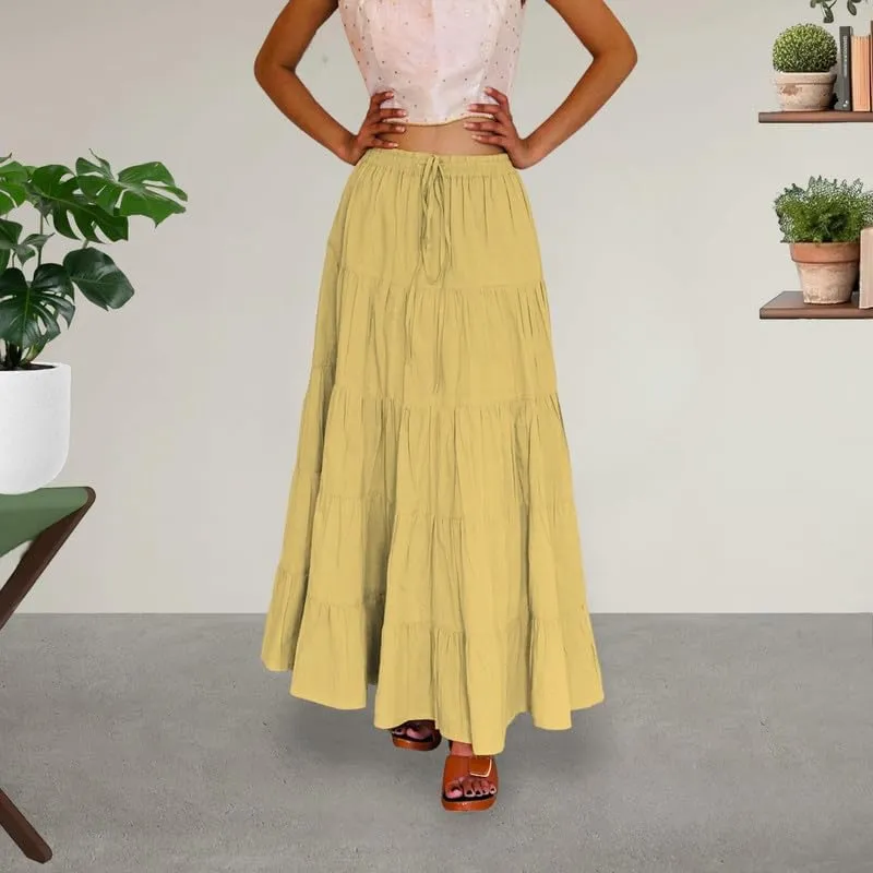 ANANYA FASHION & CRAFTS HUB Flared Maxi Skirts for Women Long Cotton Cambric Solid Plain Elastic Waist Lehenga