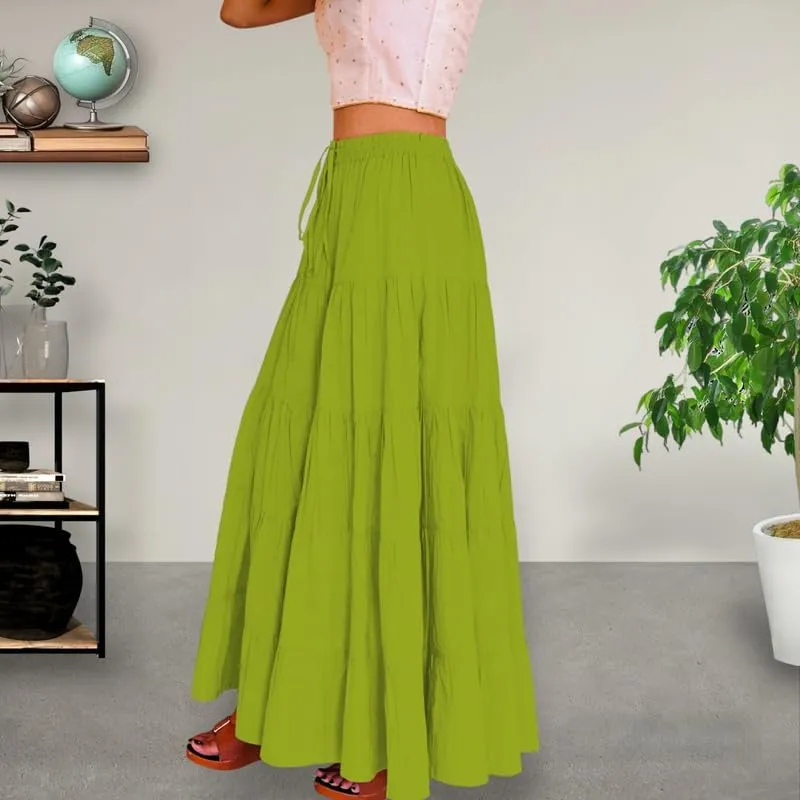 ANANYA FASHION & CRAFTS HUB Flared Maxi Skirts for Women Long Cotton Cambric Solid Plain Elastic Waist Lehenga
