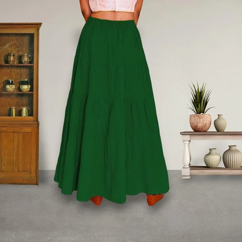 ANANYA FASHION & CRAFTS HUB Flared Maxi Skirts for Women Long Cotton Cambric Solid Plain Elastic Waist Lehenga