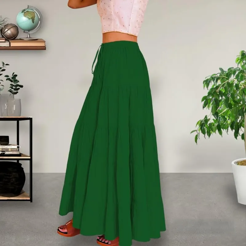 ANANYA FASHION & CRAFTS HUB Flared Maxi Skirts for Women Long Cotton Cambric Solid Plain Elastic Waist Lehenga