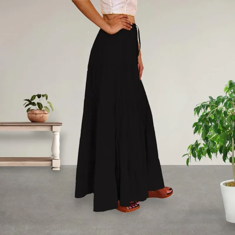 ANANYA FASHION & CRAFTS HUB Flared Maxi Skirts for Women Long Cotton Cambric Solid Plain Elastic Waist Lehenga