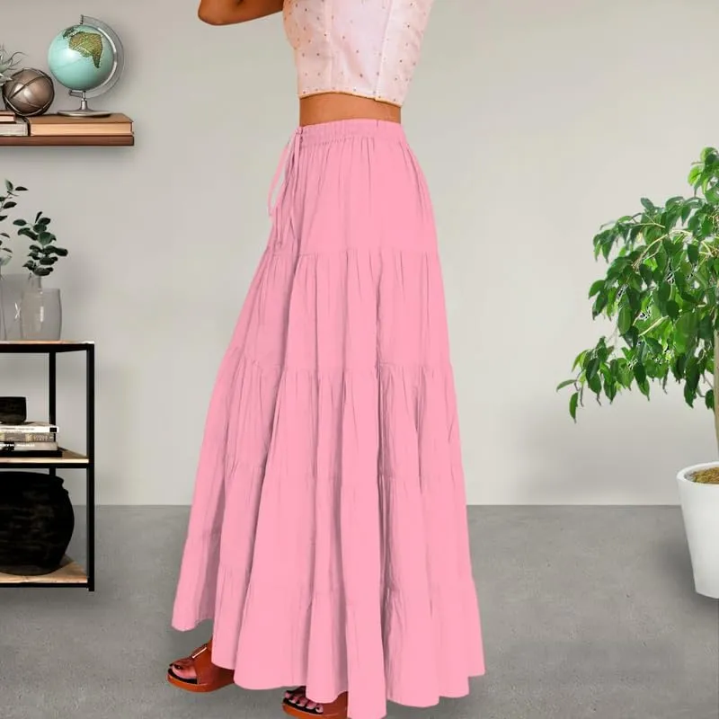 ANANYA FASHION & CRAFTS HUB Flared Maxi Skirts for Women Long Cotton Cambric Solid Plain Elastic Waist Lehenga
