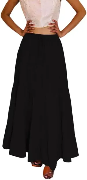 ANANYA FASHION & CRAFTS HUB Flared Maxi Skirts for Women Long Cotton Cambric Solid Plain Elastic Waist Lehenga