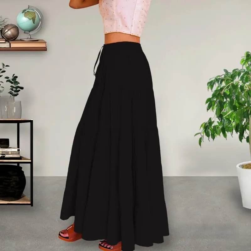 ANANYA FASHION & CRAFTS HUB Flared Maxi Skirts for Women Long Cotton Cambric Solid Plain Elastic Waist Lehenga