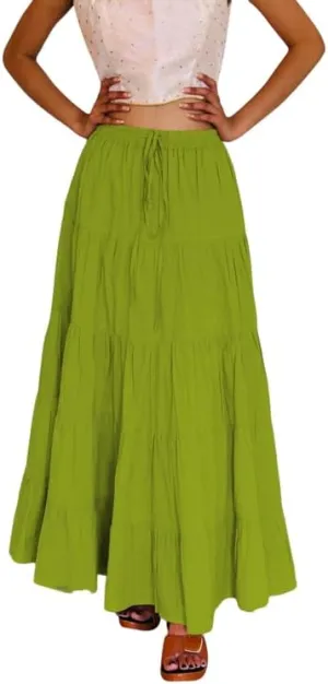 ANANYA FASHION & CRAFTS HUB Flared Maxi Skirts for Women Long Cotton Cambric Solid Plain Elastic Waist Lehenga
