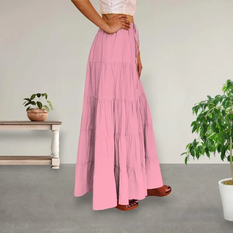 ANANYA FASHION & CRAFTS HUB Flared Maxi Skirts for Women Long Cotton Cambric Solid Plain Elastic Waist Lehenga
