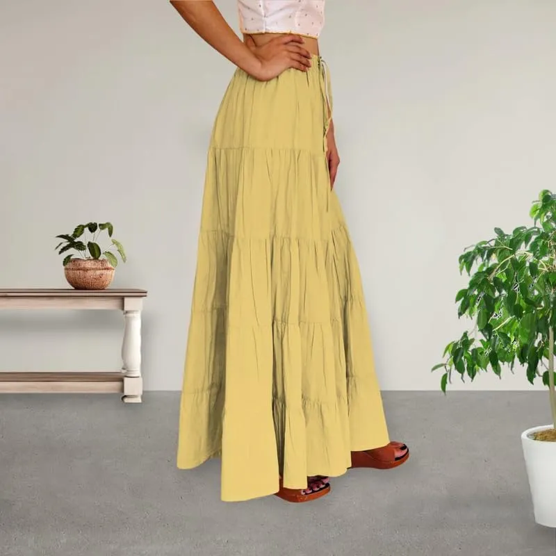ANANYA FASHION & CRAFTS HUB Flared Maxi Skirts for Women Long Cotton Cambric Solid Plain Elastic Waist Lehenga