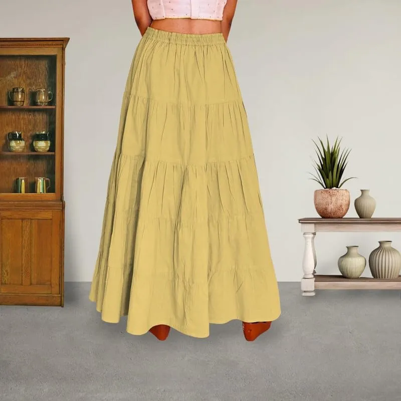 ANANYA FASHION & CRAFTS HUB Flared Maxi Skirts for Women Long Cotton Cambric Solid Plain Elastic Waist Lehenga