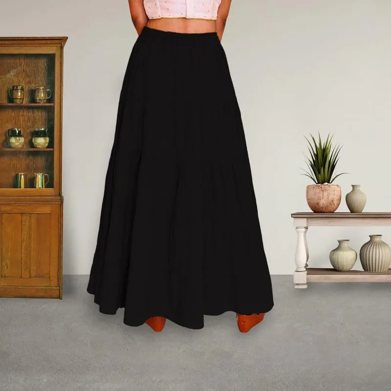 ANANYA FASHION & CRAFTS HUB Flared Maxi Skirts for Women Long Cotton Cambric Solid Plain Elastic Waist Lehenga