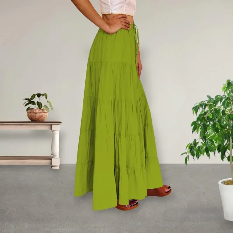 ANANYA FASHION & CRAFTS HUB Flared Maxi Skirts for Women Long Cotton Cambric Solid Plain Elastic Waist Lehenga