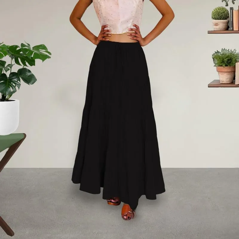 ANANYA FASHION & CRAFTS HUB Flared Maxi Skirts for Women Long Cotton Cambric Solid Plain Elastic Waist Lehenga