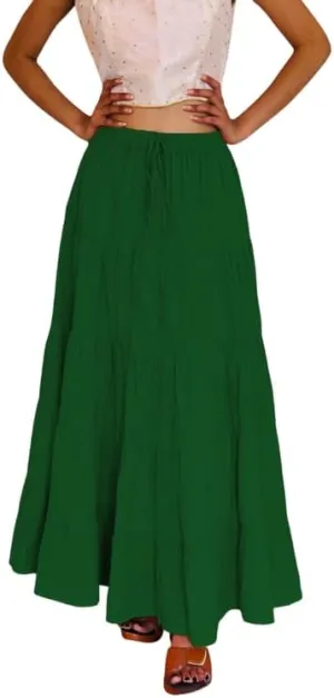 ANANYA FASHION & CRAFTS HUB Flared Maxi Skirts for Women Long Cotton Cambric Solid Plain Elastic Waist Lehenga