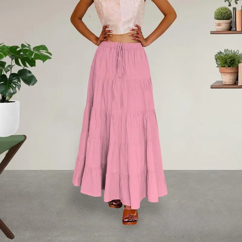 ANANYA FASHION & CRAFTS HUB Flared Maxi Skirts for Women Long Cotton Cambric Solid Plain Elastic Waist Lehenga