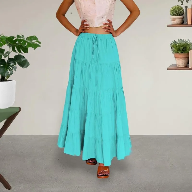ANANYA FASHION & CRAFTS HUB Flared Maxi Skirts for Women Long Cotton Cambric Solid Plain Elastic Waist Lehenga
