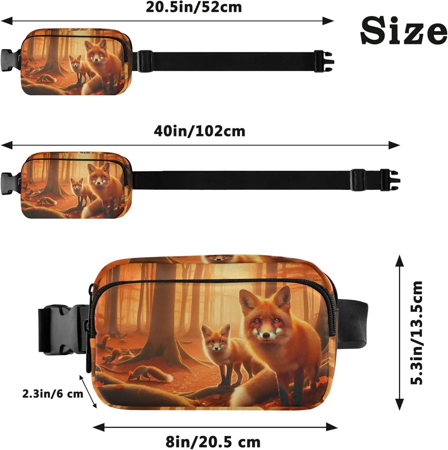 Autumn Forest Foxes Waterproof Women Fanny Packs Anti Theft Belt Bag Flower Crossbody Waist Bag