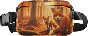 Autumn Forest Foxes Waterproof Women Fanny Packs Anti Theft Belt Bag Flower Crossbody Waist Bag