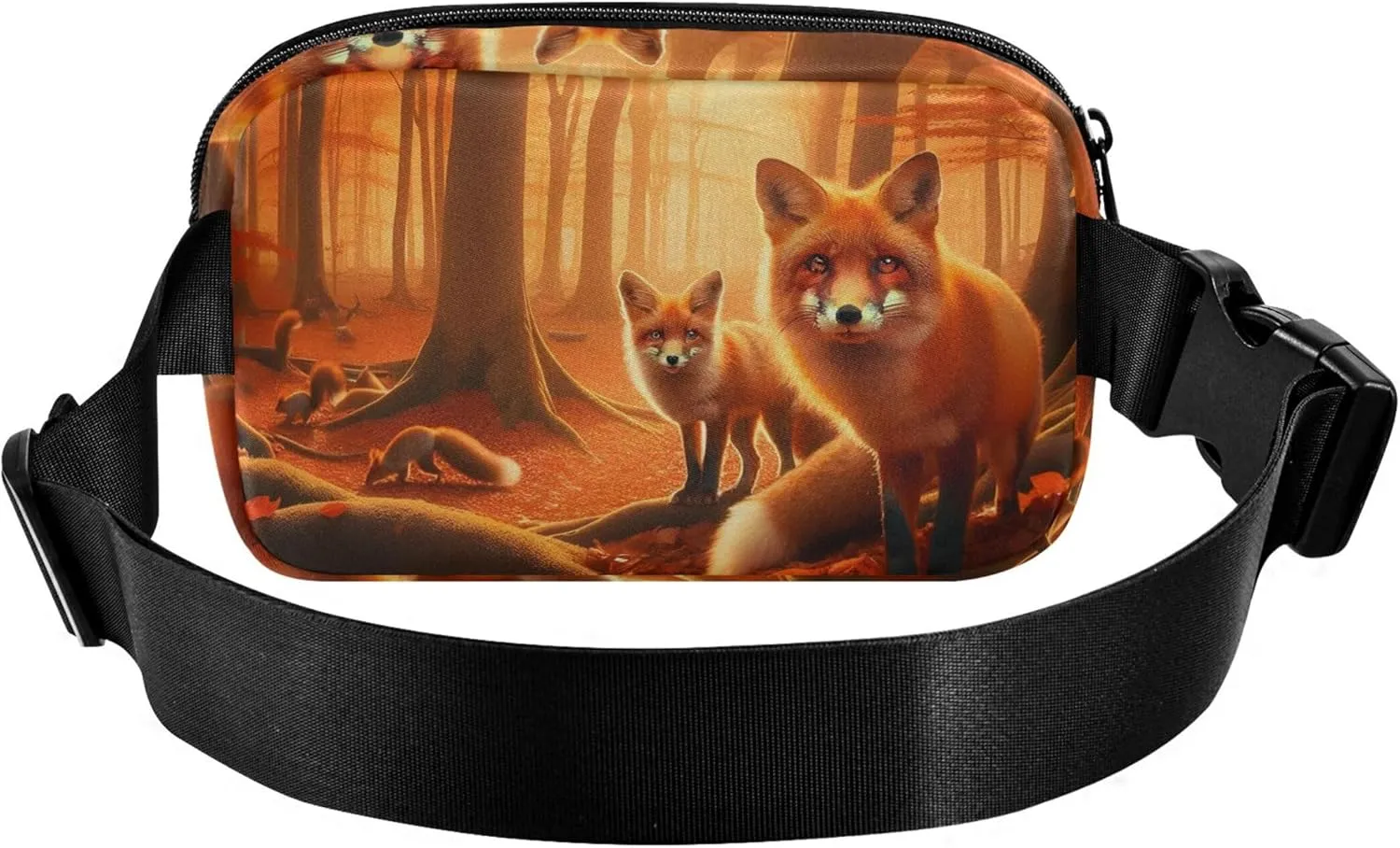 Autumn Forest Foxes Waterproof Women Fanny Packs Anti Theft Belt Bag Flower Crossbody Waist Bag