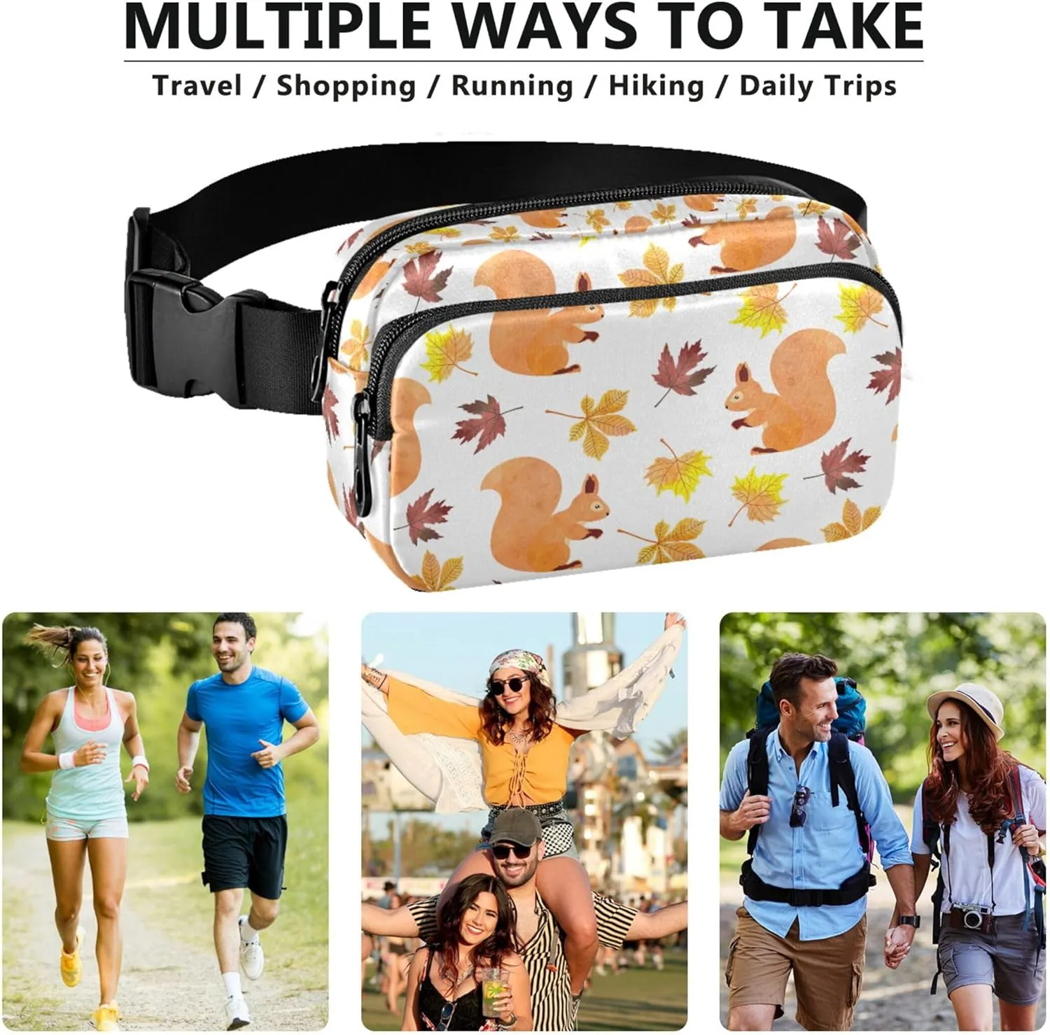 Autumn Squirrel Leaf Fanny Packs for Women Designer Belt Bags Hip Pack Waterproof Waist Purse for Women