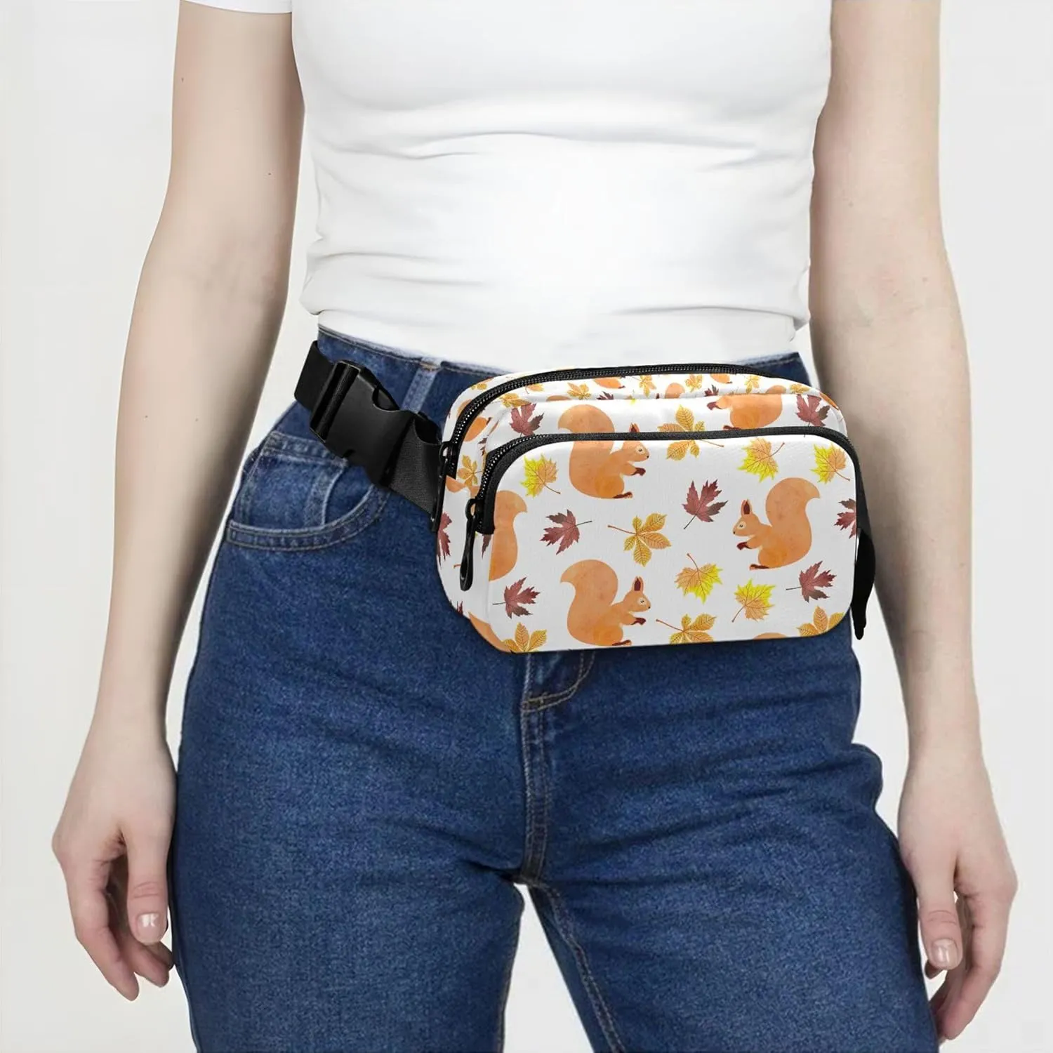 Autumn Squirrel Leaf Fanny Packs for Women Designer Belt Bags Hip Pack Waterproof Waist Purse for Women