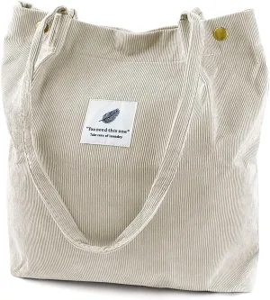 Ayieyill Corduroy Tote Bag for Women Canvas Shoulder Cord Purse with Inner Pocket
