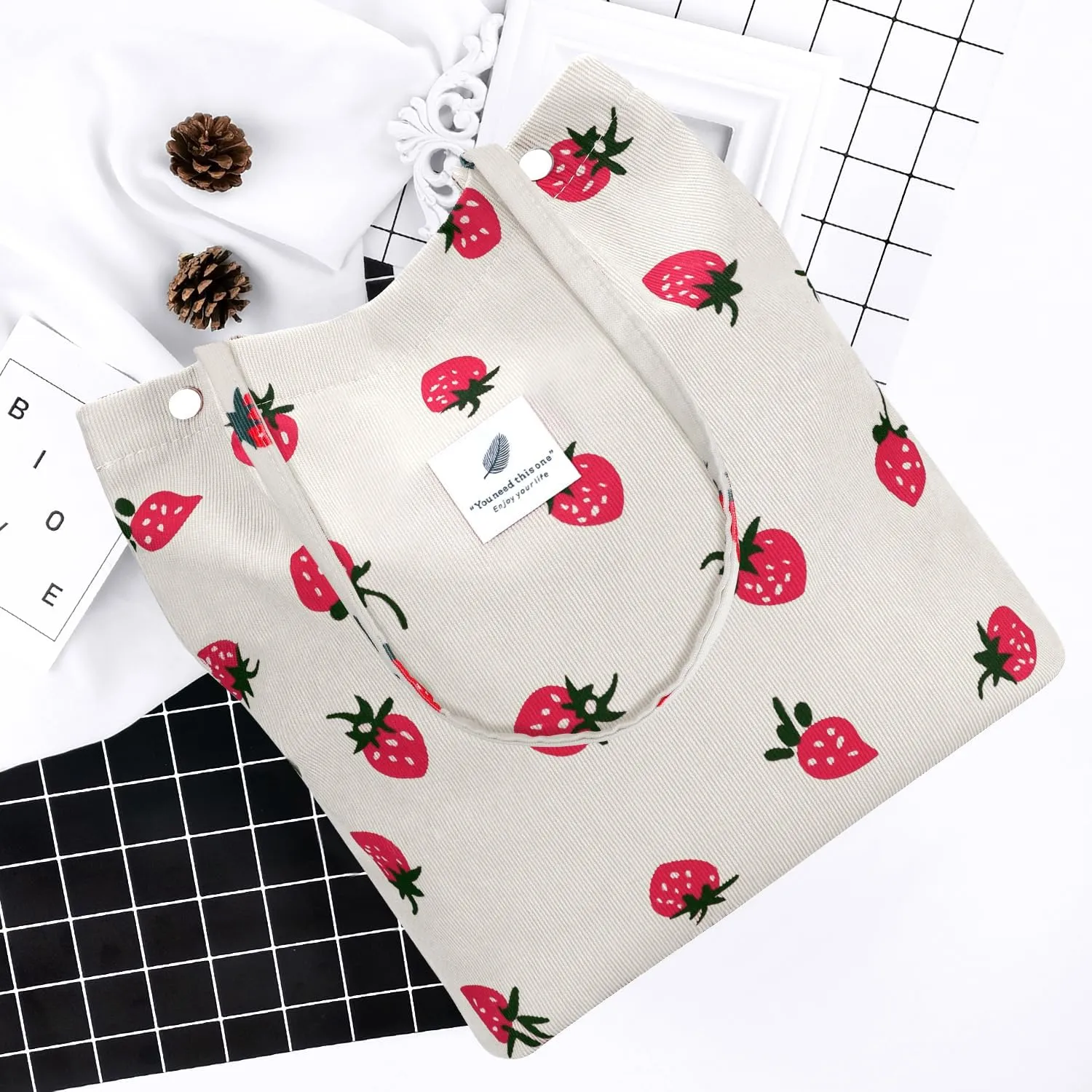 Ayieyill Corduroy Tote Bag for Women Canvas Shoulder Cord Purse with Inner Pocket