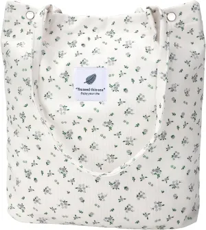Ayieyill Corduroy Tote Bag for Women Canvas Shoulder Cord Purse with Inner Pocket